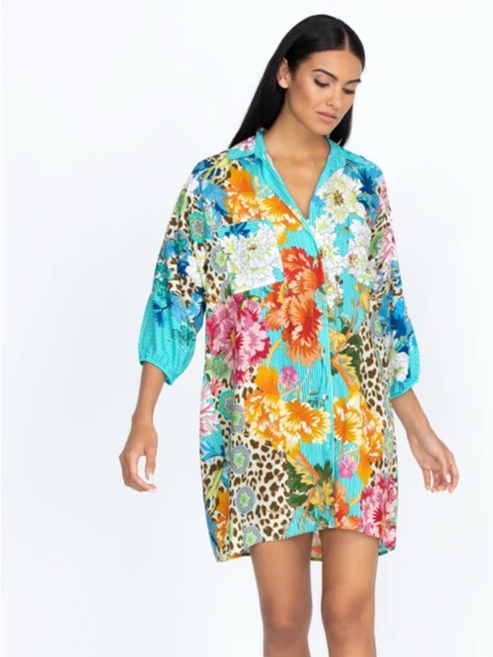 JOHNNY WAS Blue Leopard Top/Tunic or Swimsuit Coverup Size 2X